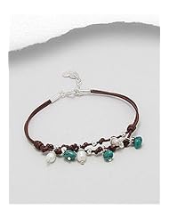Saddle Brown Leather Turquoise Bracelet In 92.5 Sterling Silver