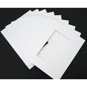 Click here to buy 50 Pcs of 8x10 Picture Mats Mattes Matting for 5x7 Photo + Backing + Bags, White color.