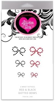 SweetTats Red & Black Dotted Bows Temporary Tattoo Pack - 6 Tats Per Pack