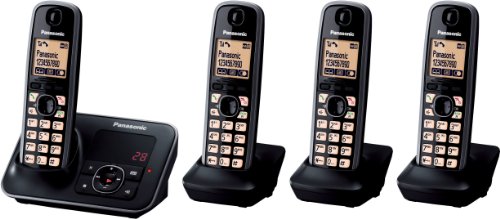 Panasonic KX-TG6624GB Telefon schnurlos mit Anrufbeantworter (4 Mobilteile) schwarz