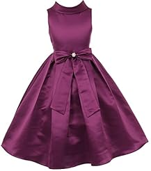 Girls Satin Fit-and-Flare Sleeveless   Wedding Dress  With a Bow(s) and Rhinestones