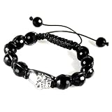 Skull Black Bead Bracelet, Adjustable 6 to 9 Inches