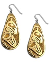 14K Yellow Gold First Nations Eagle Earrings. Made in USA.