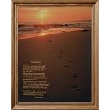 Footprints In The Sand Tropical Ocean Beach Religious Picture Oak Framed Art Print by Art Prints Inc