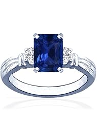 Platinum Emerald Cut Blue Sapphire Three Stone Ring