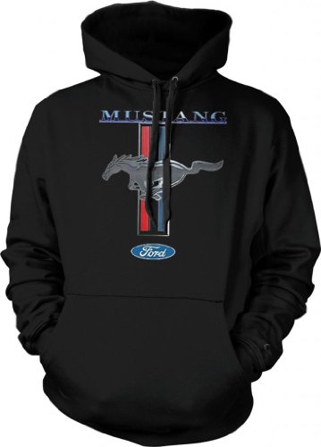 Mustang Logo Ford Symbol Mens Sweatshirt, Officially Licensed Ford Mustang Horse Logo Mens Hooded Pullover Sweater, X-Large, Black