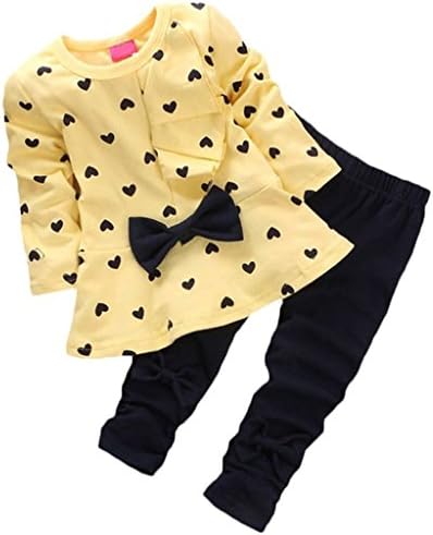 New Girls Spring Autumn Clothes Sets Bowtie T-sirt+ Pants Girls Wear L