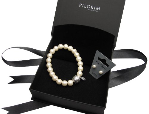 Pilgrim Damen-Schmuckset Armband Magnetverschluss und Ohrstecker versilbert weiss 100001 Preisvergleich