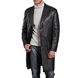 IMAGE OF BGSD Men's New Zealand Lambskin Leather Long Coat - Black Large