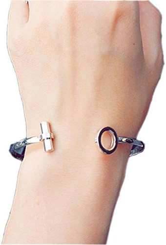 925 Silver Rose Gold Plated O and T Cuff Bracelet,Dainty Adjustable Bangle T Bar Bracelet (Rose gold and silver plated)