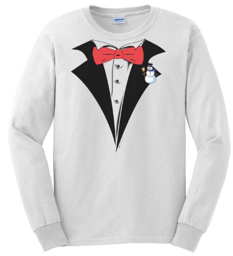 Cheap Gildan Long Sleeve White Tuxedo T-Shirt with Snowman