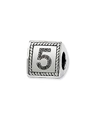 Triangle Block, Number 5 Charm in Silver For 3mm Charm Bracelets
