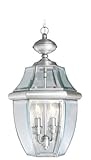 Livex Lighting 2255-91 Monterey 2 Light Outdoor Brushed Nickel Finish Solid Brass Hanging Lantern wi