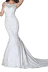 Natural   Waistline Mermaid Spaghetti Strap Crystal Lace Open-Back Crystals Wedding Dress 