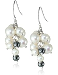 Round Bead and White Potato Freshwater Cultured Pearl Cluster Sterling Silver Ear Wire Drop Earrings