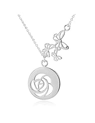 925 Sterling Silver Open Rose and Butterfly Pendant Necklace 18" for Women