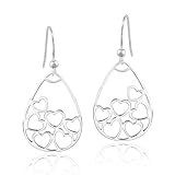 Sterling Silver Floating Hearts in Teardrop Dangle Earrings