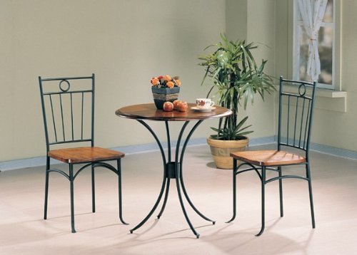 Bistro Metal & Wood Dining Tea Table & 2 Chairs 3 Piece Set