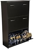 Venture Horizon Home Outdoor Entryway Stackable Triple Wooden Shoe Storage Chest Cabinet Black