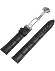 22mm Alligator Grain Leather Watch Band Strap Deployment Clasp Color Black