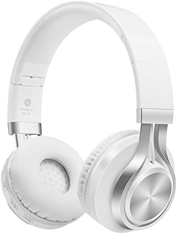 Bluetooth Headphones Bluetooth 4.1 Over Ear Wireless Headsets Stretch Earphones Breathable Leather Earpad with Mic White