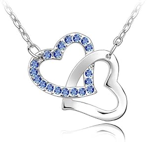 Pendentif double coeur Saphir plaqué or + Cristal Swarovski Elements by Zaa Crystal Jewelry®