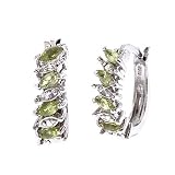 Image of Sterling Silver Genuine Peridot Diamond Hoop Earrings