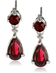 Sterling Silver, Diamond Accent and Garnet Linear Teardrop Post Earrings
