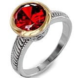 Two-Tone Antiqued Ring with Ruby Colored Cubic Zirconia