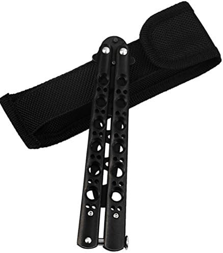 Butterfly Training Knife,Stomg Stainless Steel Black Dull Practice Blunt Pocket Knives Trainer Tool