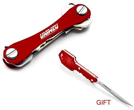 Extendable Compact Key Holder Organizer (2-10 keys) and a Key Shaped Folding Pocket Knife,Replacement for Key Chain Key Ring,Smart key,Red-by UniWey