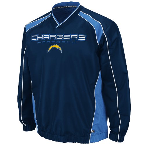 NFL Men's San Diego Chargers Coach's Choice II Long Sleeve Lightweight Dobby Pullover Trainer (Athletic Navy/Sport Blue/White, Large)