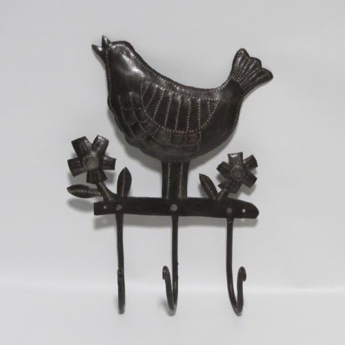 Hammered Tin Songbird in a Flower Garden Triple Wall Hook by Jeremie