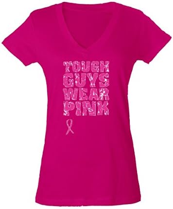 Tough Guys Wear Breast Cancer Awareness Pink Ribbon Women's V-Neck T-Shirt -Pink-M