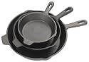 Bayou Classic 7403, 3-Piece Cast Iron Skillet Set, 6", 8", 10"