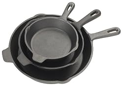 Bayou Classic 7403, 3-Piece Cast Iron Skillet Set, 6", 8", 10"