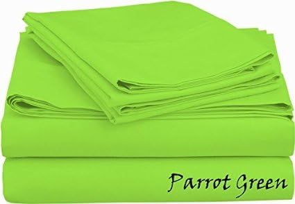 USA Sheets Hotel Collection 400 Thread Count 4 PCs Sheets Egyptian Cotton Sheet Set Solid Pattern Fit Up To 8" inches Deep Pocket, (Olympic Queen Size, Parrot Green)