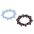 Set of 2 Faceted Rondell Glass & Bead Stretchy Bracelets - 7.5'' Length - Deep Blue and AB Purple