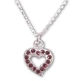 Fuchsia Crystal Heart Sterling Silver Charm Child's Necklace, with 13 + 1 inch child's chain