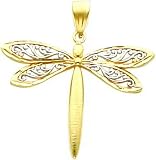 14K Two Tone Gold Filigree Dragonfly Charm