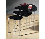 NEW STYLISH NEST OF 3 BLACK GLASS & CHROME COFFEE TABLE