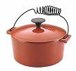 NapaStyle Enamel Cast Iron 3-Quart Covered Stew Pot with Black Wire Loop Handles Terra Cotta with Mustard Interior (50644)