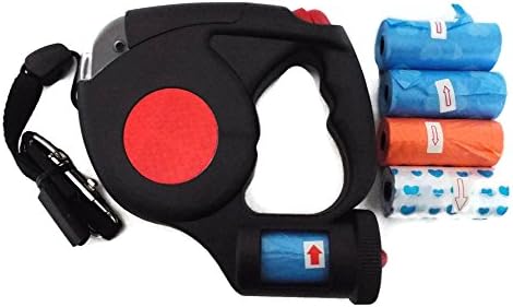 Retractable Dog Leash with Nighttime Safety Reflector, Built-in Waste Bag Dispenser, LED Flashlight, and up to 14.5 Ft. of Corded Leash for Small and Medium Dogs up to 55 Lbs.