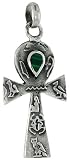 Sterling Silver 1 1/8 (28 mm) Ankh Pendant w/ Malachite