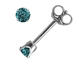 Blue Diamond Solitaire Stud Earrings 1/10 Carat (ctw) in 14K White Gold