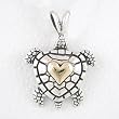 Sea Turtle with Heart Pendant in Sterling Silver and 14kt Gold, #8272