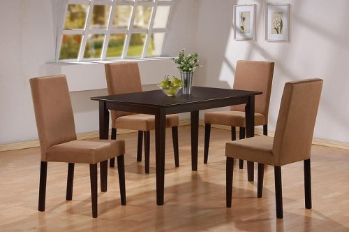 Childrens Toyshop  Kitchen & Housewares : 5pc Cappuccino Finish Dining Table & 4 Microfiber Parson Chairs Set