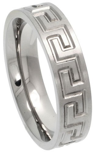 Titanium 6 mm (1/4 ) Satin Finished, Greek Key Flat Band