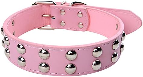 LuWees Pet Dog PU Leather Necklace Collar decorated with 2 Rows Rivet