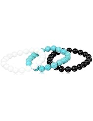 3 White Jade, Blue Sand Stone, and Turquoise Beads Stretch Bracelets, 7.5"